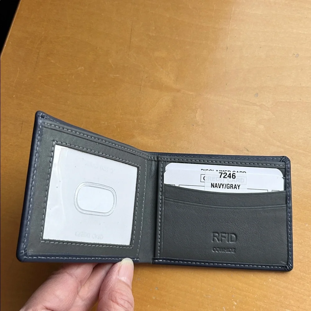 Navy / Grey Leather RFID Wallet - Picture 2 of 10